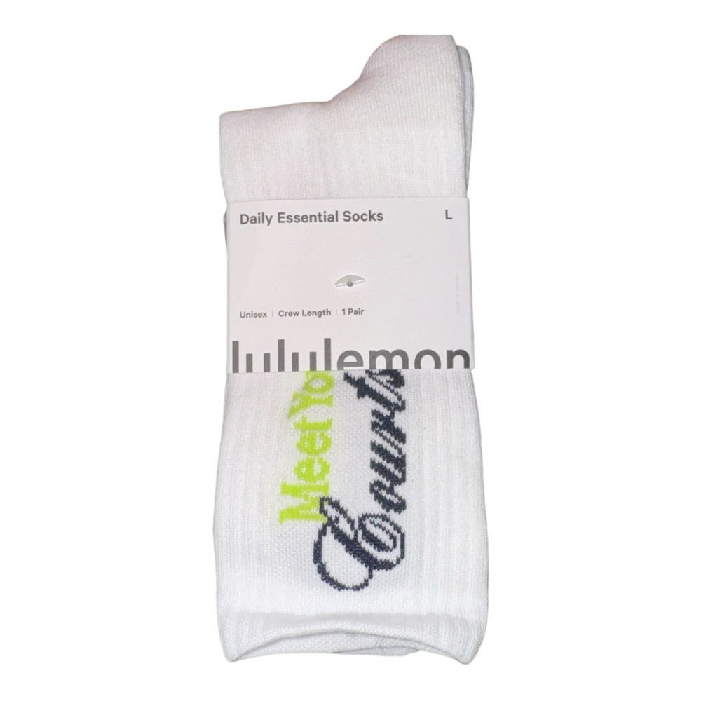 Lululemon Unisex Daily Essential Crew Socks Tennis Club White/Sour Grape - Picture 6 of 7